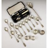 A set of twelve Victorian silver fiddle pattern teaspoons, Goldsmiths' Alliance Ltd, London 1889, of