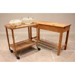 A Danish inspired teak two tier drinks trolley by Kandya, mid 20th century, the two galleried
