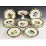 A continental porcelain botanical part service, early 20th century, comprising ten plates, 23cm