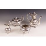 A Victorian silver plated tea service, comprising teapot, coffee pot, milk jug and sucrier, each