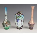 Three Japanese Ginbari vases, Meiji period (1868-1912), comprising; a bottle shaped example with