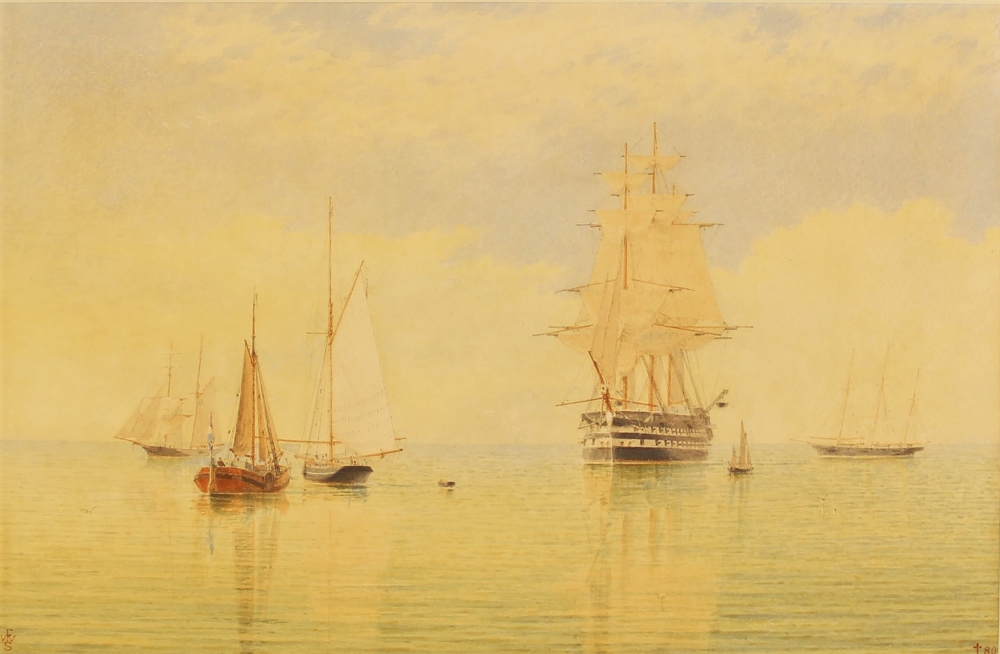 William Frederick Settle (British, 1821-1897), "Shipping Off The Coast", Watercolour on paper,
