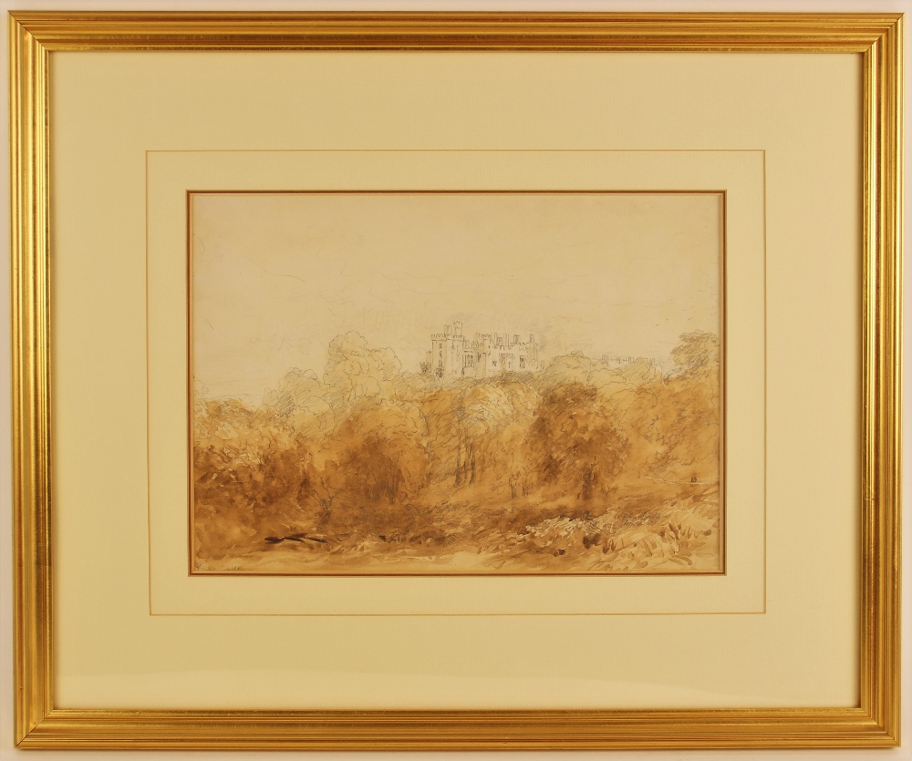 David Cox (British, 1783-1859), "Powys Castle", Pencil and sepia wash on paper, by repute with - Image 2 of 3