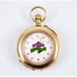 A yellow metal ladies open faced pocket watch, the circular white dial with printed 'Votes for