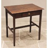 An 18th century oak side table, the rectangular moulded plank top over a single frieze drawer,