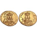 Nicephorus I, with Stauracius, AV Solidus. Constantinople, AD 803-811. ҺICIFOROS ЬASILЄ', crowned