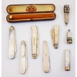 A selection of silver and silver coloured fruit knives, to include an Edwardian engraved silver