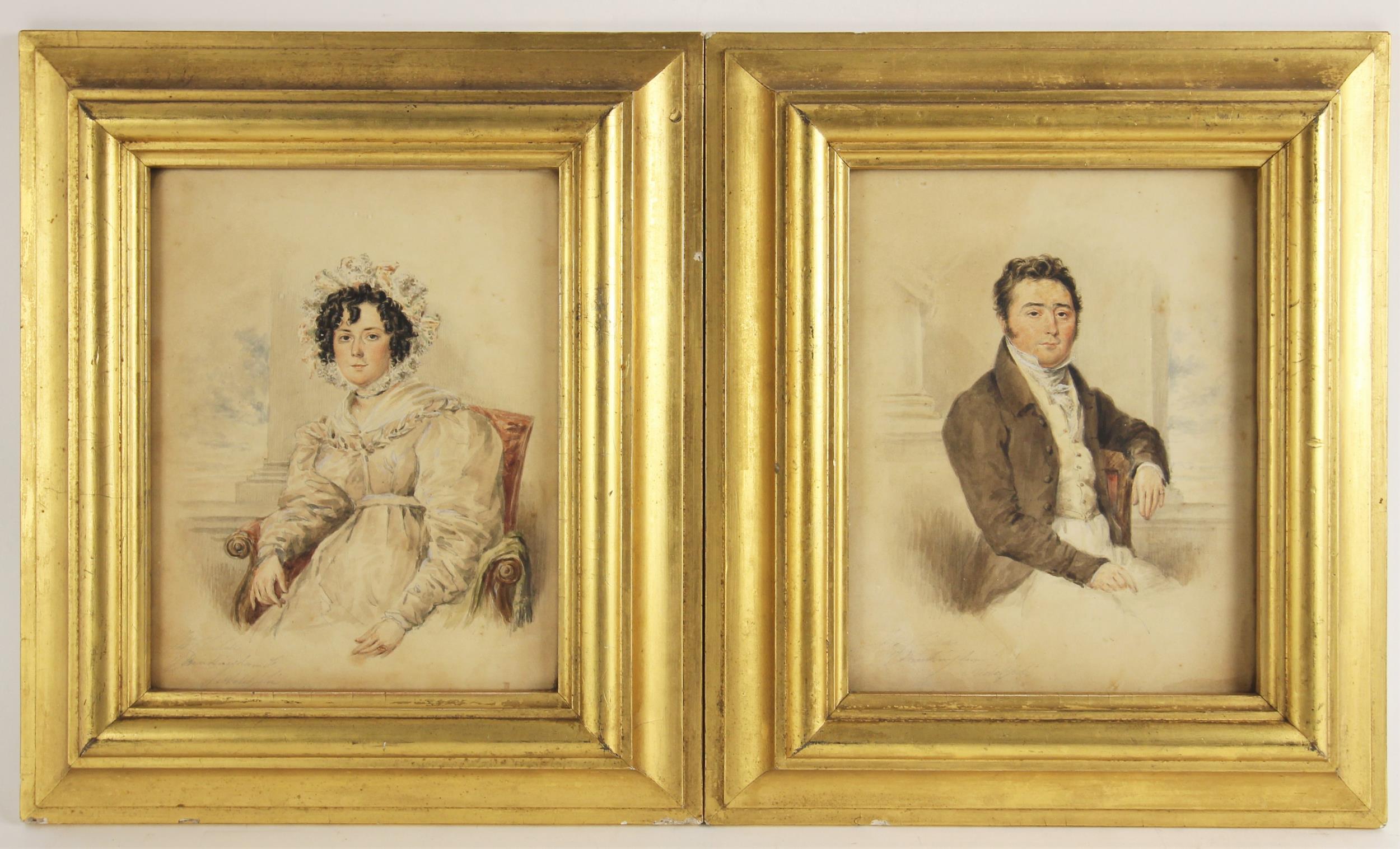 Attributed to Edgar Adolphe (French fl.1832-1846), Two half length portraits, possibly Mr and Mrs