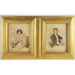 Attributed to Edgar Adolphe (French fl.1832-1846), Two half length portraits, possibly Mr and Mrs