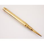 A 9ct yellow gold Sampson Mordan 'drop' pencil, the plain polished barrel with push mechanism