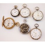 A selection of silver and silver coloured pocket watches, to include a Victorian silver open faced