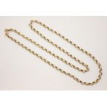 A yellow metal gold chain, the trace link chain with bolt clasp fastening, stamped 'GJ' Birmingham