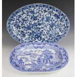 A collection of blue and white meat plates, 19th century and later, comprising; a Willow pattern