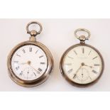 A Victorian pair cased silver open faced pocket watch, the circular white enamel dial with Roman