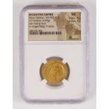 Maur.Tiberius, AD 582-602 BYZANTINE EMPIRE AV Solidus, NGC Grade: MS Strike: 4/5 Surface: 4/5