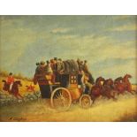 N. Henry Bingham (American, b.1939), A stage coach scene, Oil on panel, Signed lower left, 18cm x