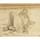 Clifford Hall, R.O.I. N.S. (British, 1904-1973), Two women swathed in towels on a beach, Pencil on