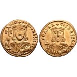 Nicephorus I, with Stauracius, AV Solidus. Constantinople, AD 803-811. ҺICIFOROS ЬASILЄI, crowned