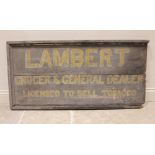 A vintage painted wooden grocers sign, late 19th/early 20th century, applied with yellow drop shadow