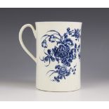 A large Worcester porcelain mug or tankard, circa 1770-1775, transfer printed in underglaze blue