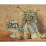 English school (20th century), Still life with grapes and apples, Watercolour on board, Unsigned,