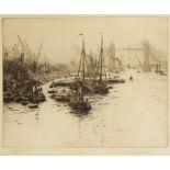 William Lionel Wyllie R.A. R.I. (British, 1851-1931), "Eel Boats Off The Tower", Etching on paper,
