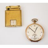 A Colibri yellow coloured lighter, the Swiss made lighter with 17 jewels incabloc clock set to