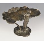 An Art Nouveau style cast metal figural visiting card try or stand in the manner of W M F,