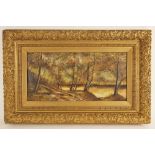 British School (late 19th century), A woodland river landscape, Oil on canvas, Unsigned, 29cm x