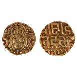 India Gahadavalas of Kannauj, Govindachandra (1114-1154 A.D), debased gold dinara, four armed