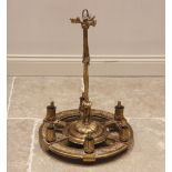 A French brass 'wheel' chandelier, late 19th/early 20th century, the supporting arm cast as ribbon