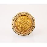 A half sovereign, dated 1982, mounted in a 9ct yellow gold ring,