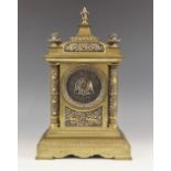 A French brass mantel clock, 19th century, by Achille Brocot, the architectural case with flaming