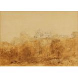 David Cox (British, 1783-1859), "Powys Castle", Pencil and sepia wash on paper, by repute with