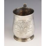 A George II silver mug, possibly William Fordham or William Fleming, London 1730, of baluster form