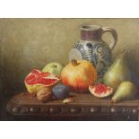 A Gunn (English school, 19th century), Still life with pomegranates, fruit, nuts and jug, Oil on