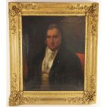 English school (19th century), Portrait of a gentleman in frock coat with lace cravat, Oil on