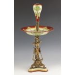 An Art Nouveau style brass and porcelain table centre by Wong Lee, late 20th century, the inverted