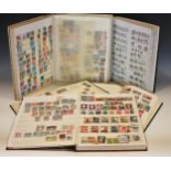 Five stamp albums, comprising: two with general collections (some useful pickings), a stock book