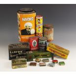 A collection of vintage tins, advertising, and gramophone needle cases, to include 'Malted, Slippery