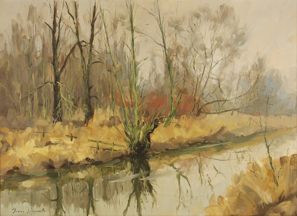 James Longueville PS PBSA (British, b.1942), "Winter On The Brook, Aldford", Oil on canvas, Signed