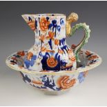 A George III Mason's Patent Ironstone China Hydra zoomorphic ewer and basin, early 19th century (