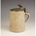 A German salt glaze stoneware tankard, late 18th century or early 19th century, of tapering form