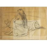 Clifford Hall, R.O.I. N.S. (British, 1904-1973), Two women swathed in towels on a beach, Pencil on