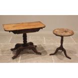 A William IV mahogany tea table, the fixed rectangular top above a carved frieze upon a turned