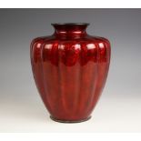 A Japanese akasuke ginbari vase, Meiji period (1868-1912), the baluster shaped lobed body