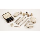 A selection of silver and silver coloured items, to include a Victorian silver manicure set with