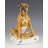 A limited edition Royal Worcester Boxer dog by Kenneth Potts, modelled seated on a cushion, numbered