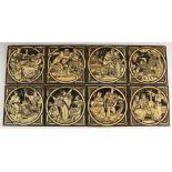 Nine decorative tiles from the Early English History series designed by John Moyr Smith (Scottish,