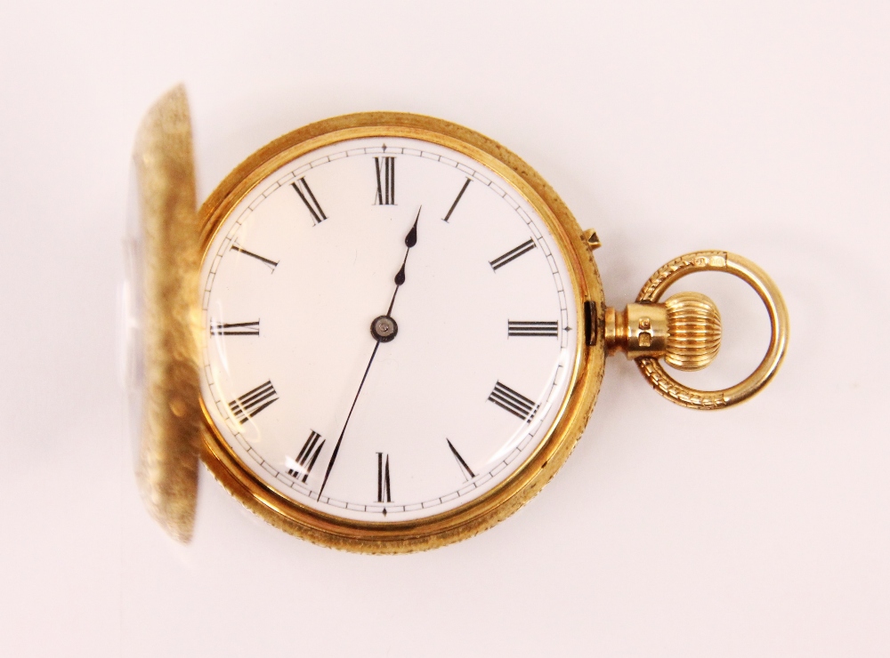 A Victorian 18ct yellow gold ladies half hunter pocket watch, the circular white enamel dial with - Image 2 of 3